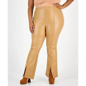 NEW Tinseltown Plus Size Faux-Leather Slit-Cuff Flare-Leg Pants Caramel 1X